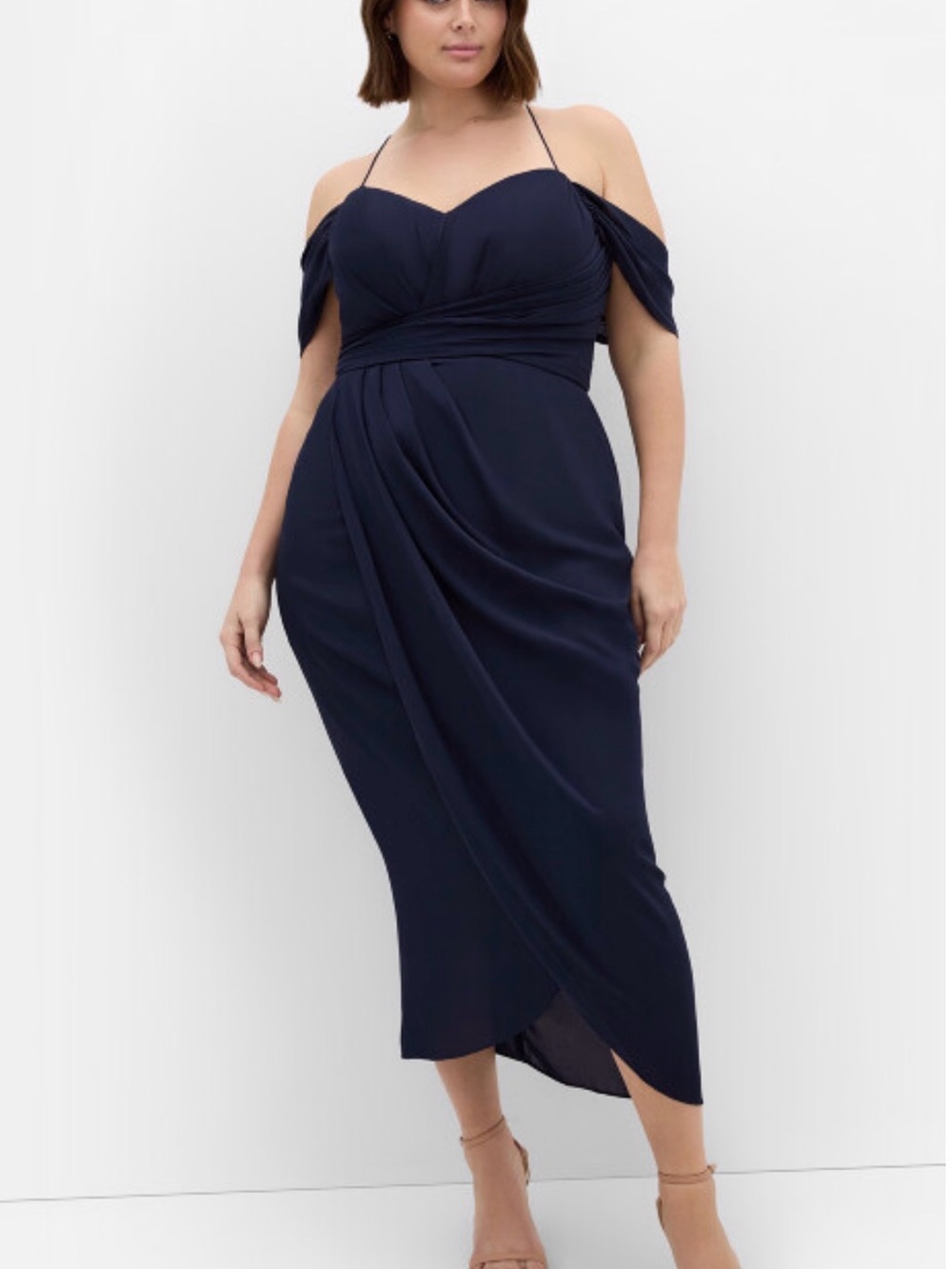 City Chic Navy-Black Dress with Spaghetti Straps and Drop Sleeve